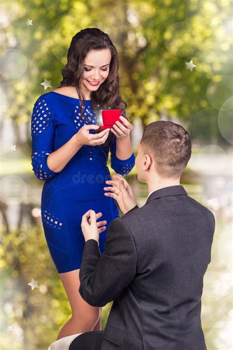 Man Makes A Proposal His Girlfriend Stock Image Image Of Happiness
