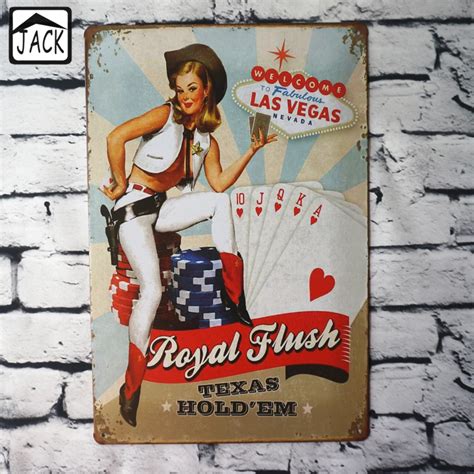 Las Vegas Royal Flush Vintage Plate Metal Tin Signs Wall Decor Garage