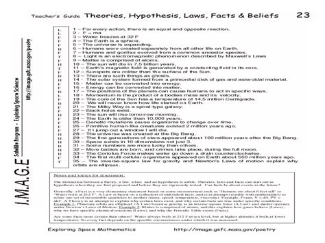 Theories Hypothesis Laws Facts And Beliefs Worksheet For 8th 10th