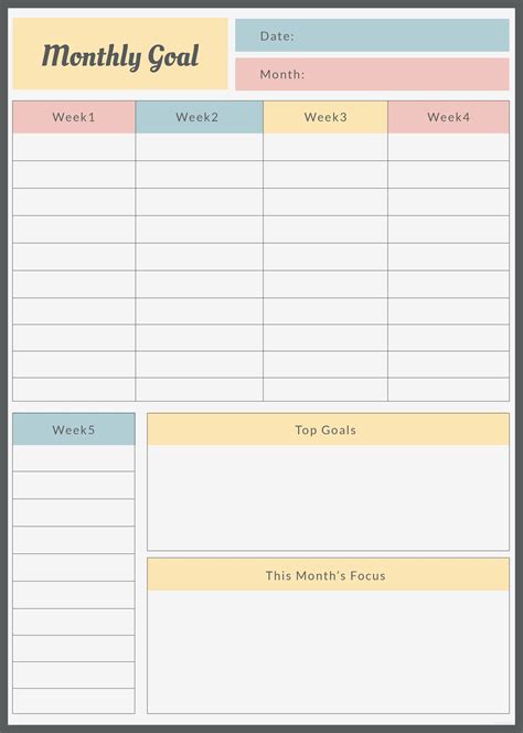 Free Monthly Goals Template Printable Templates