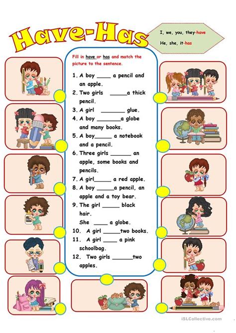 Below are six versions of our kindergarten writing worksheet on reading, tracing and writing sentences. Have Has - English ESL Worksheets for distance learning and physical classrooms