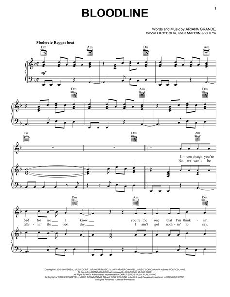 Ariana Grande Bloodline Sheet Music Pdf Notes Chords Pop Score