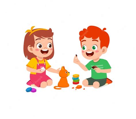 Premium Vector Little Kids And Friend Play With Toy Clay Plasticine