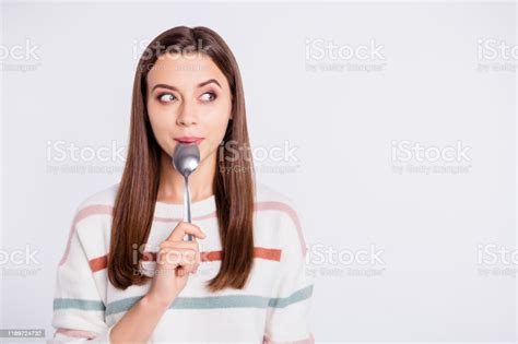 Very Hungry Lady Holding Spoon Into Mouth Dream Of Tasty Meal Wear