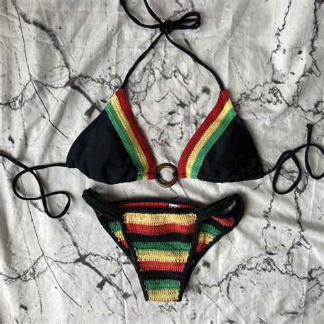 crochet reggae rastafarian two piece bikini swimsuit women s fashion swimwear bikinis