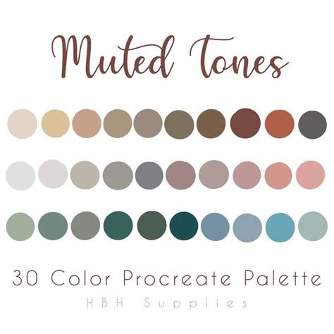 Mute Tones Procreate Palette Hex Codes Procreate Swatch Etsy Muted