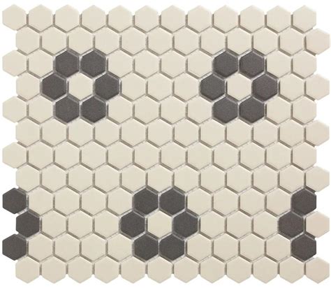 The Mosaic Factory London Hexagon Mozaïek Tegels 26x30 Witzwart Bloem