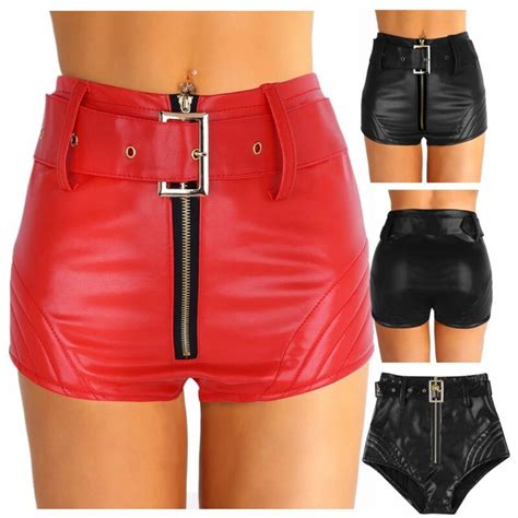 womens wetlook zipper hot pants pu leather booty shorts bottoms clubwear costume ebay