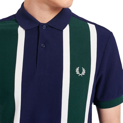 Fred Perry Vertical Stripe Mod Pique Polo Shirt In Carbon Blue