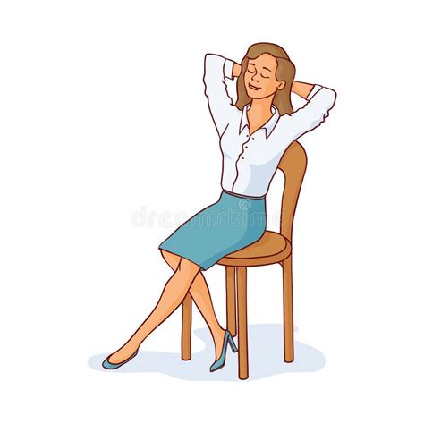 Vector Sketch Woman Sitting At Chair Resting Stock Vector
