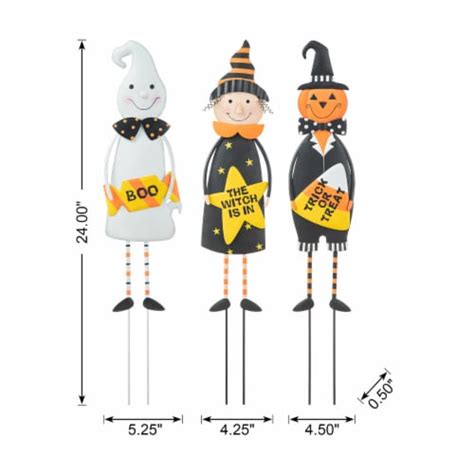Glitzhome 24 Inch Halloween Metal Ghost Witch And Pumpkin Yard Stake Or