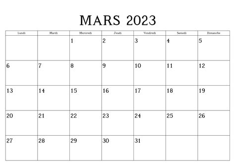 Calendrier Mars 2023 Pdf 2023 Calendrier