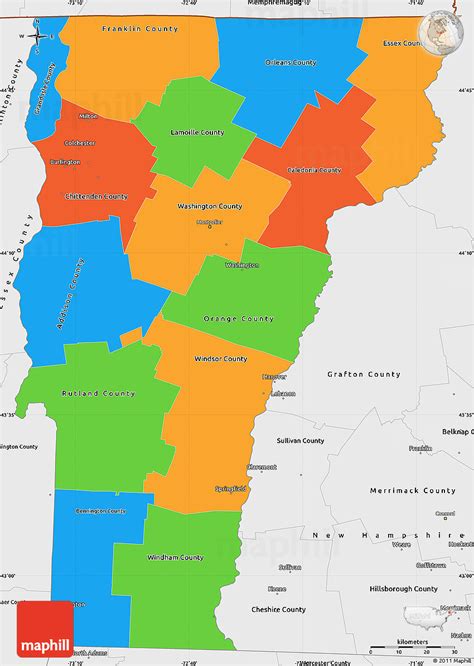 Political Simple Map Of Vermont Single Color Outside Borders And Labels