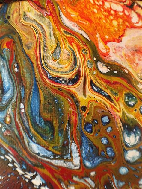 Colorful Abstract Acrylic Fluid Art Painting On Canvas Handmade Pour
