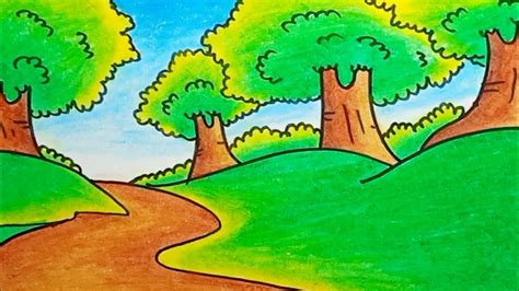 How To Draw Forest Scenery Drawing For Beginners With Oil Pastels