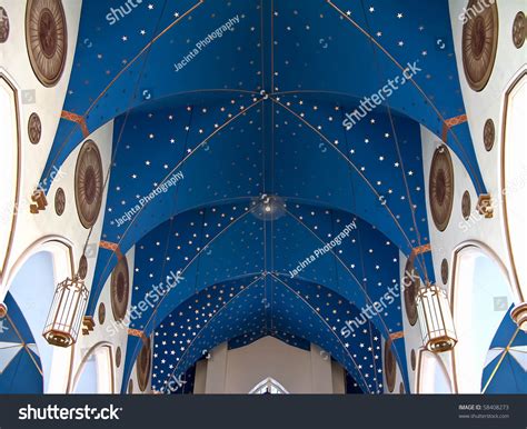 A ceiling painted with stars frequently occurs as a design motif in a cathedral or christian church, and replicates the earth's sky at night.1. Blue Painted Ceiling Church Gold Stars Stock Photo ...