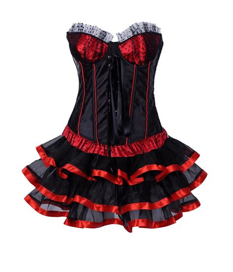 Andrew New Sexy Black And Red Lingerie Lace Up Bow Corset Trim Shape Bustier With Tutu Skirt S Xxl
