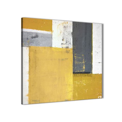 Mustard Yellow Grey Abstract Painting Canvas Wall Art Print Modern