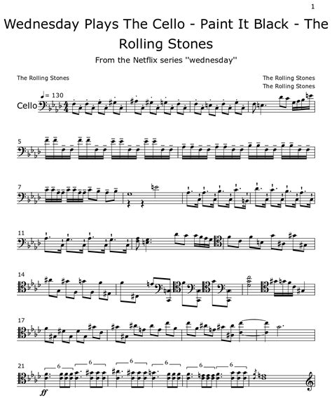 Wednesday Plays The Cello Paint It Black The Rolling Stones Sheet
