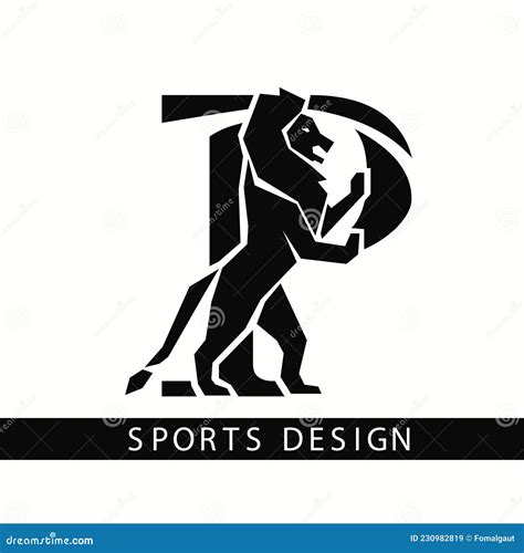 Letter P With Lion Sporty Design Creative Black Logo With Royal