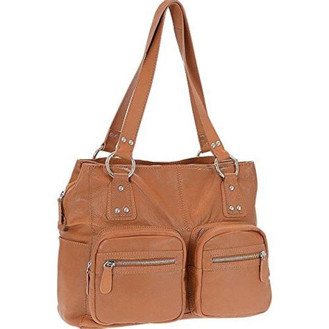 Genuine Leather Triple Compartment Tote Tan Shoulder Bag Leather