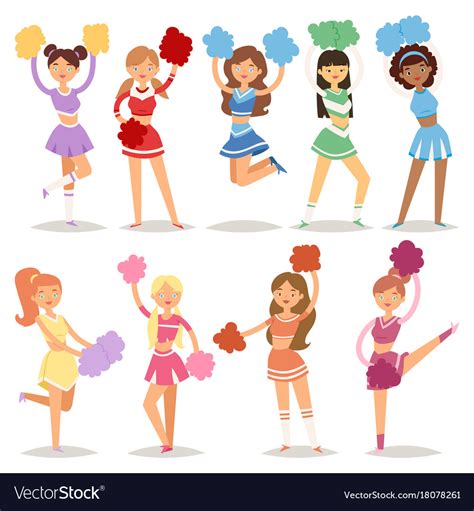Cartoon Cheerleaders Girls Sport Fan Dancing Vector Image