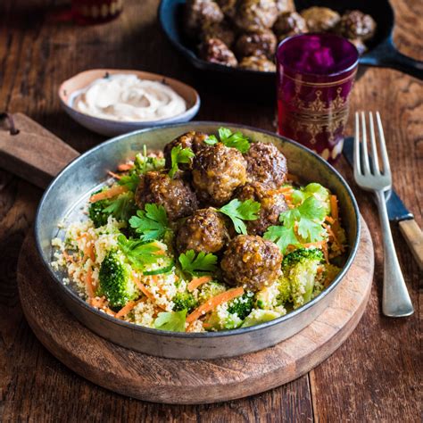 Moroccan Meatballs With Couscous Salad And Spiced Sour Cream Nadia Lim