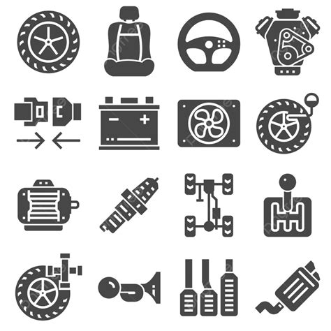 Car Engine Parts Vector Hd Png Images Car Parts Icons Set On White