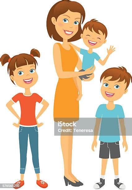 Ilustración De Madre Con Hijos Familia Feliz Madre E Hijos Y Más