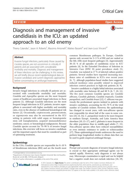 Diagnosis And Manegement Of Invasive Candidiasis Candida Fungus