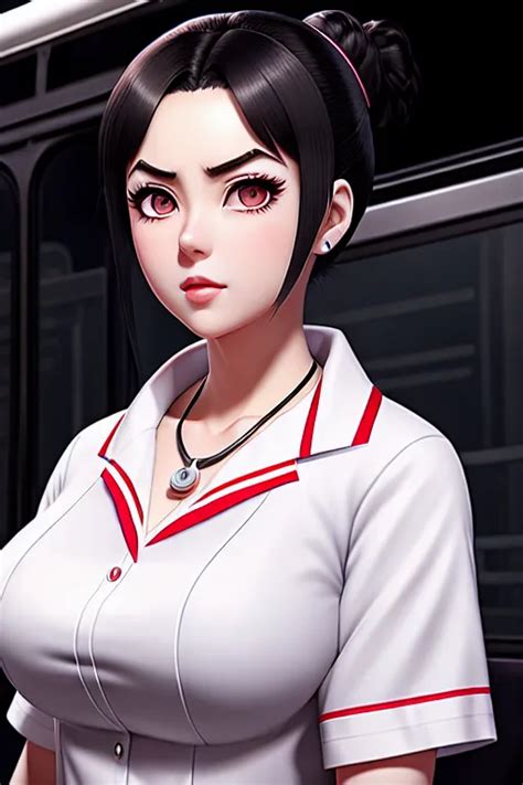 Dopamine Girl A Digital Art Of Nezuko Kamado Wearing Nurse Clothes Kneeing In The Bus Big