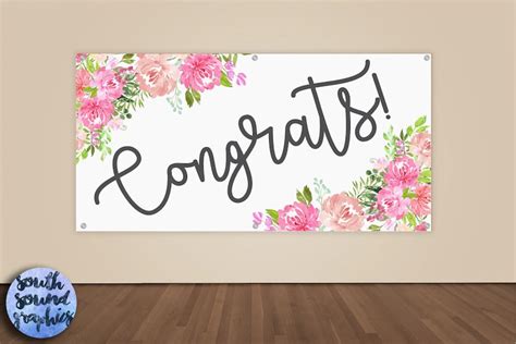 Congratulations Banner Floral Congrats Vinyl Sign Etsy