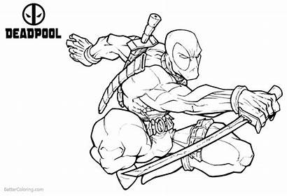 Deadpool Coloring Pages Fight Printable Jumping Adult
