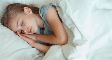 Closeup Portrait Girl 6 8 Years Old Sleeping In A Bed