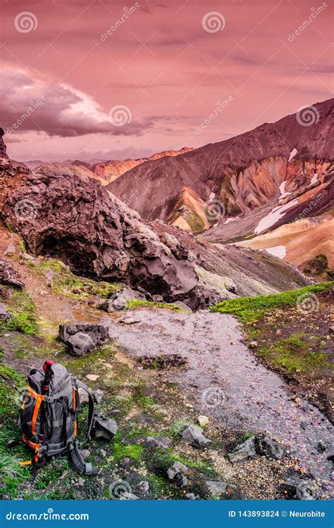 View Of Colorful Rhyolite Volcanic Mountains Landmannalaugar And A