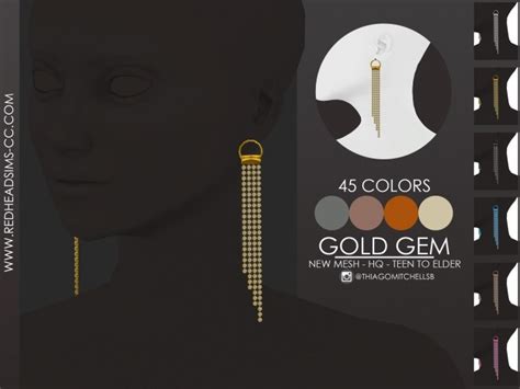 Gold Gem Earrings By Thiago Mitchell At Redheadsims Sims 4 Updates