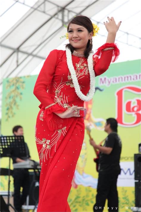 Thet Mon Myint With Red Color Myanmar Thingyan Fashion Dress