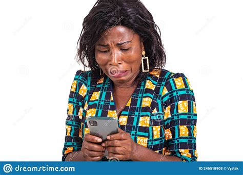 Adult Woman Holding Mobile Phone And Crying Stock Photo Image Of