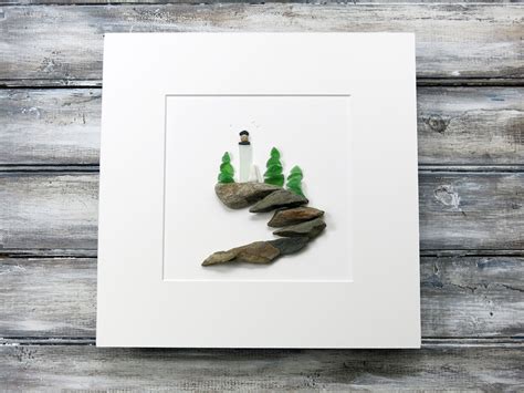 Pebble And Sea Glass Art Lighthouse By Maine Artist M Mcguinness Sea In 2023 Sea Glass