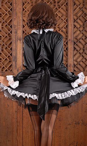 Satin French Maid Long Sleeves High Neck