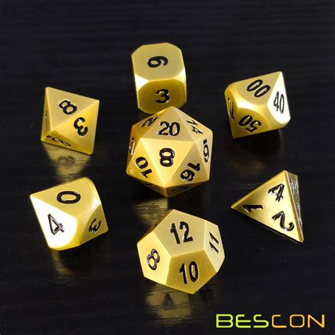 Bescon Heavy Duty Deluxe Matt Golden Solid Metal Dice Set Golden