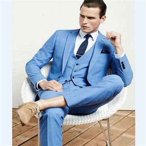 Custom Made Baby Blue Groom Suit Bespoke Tailored Sky Blue Tuxedos For