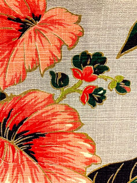 Stunning Hollywood Glam Tropical Floral Barkcloth Fabric Fab Vintage