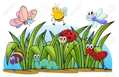 Illustration Of Various Insects And Grass On A White Background Art