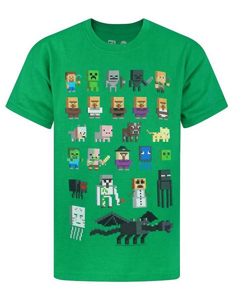 Minecraft T Shirt For Boys Kids Sprites Green Characters Short Sleeve