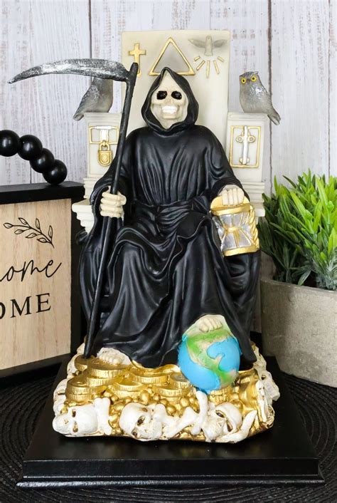 Buy Ebros Black Santa Muerte Holding Scythe Seated On Throne Altar