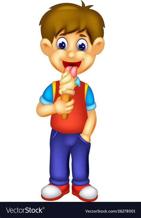 Funny Boy Eating Ice Cream Cartoon Royalty Free Vector Image