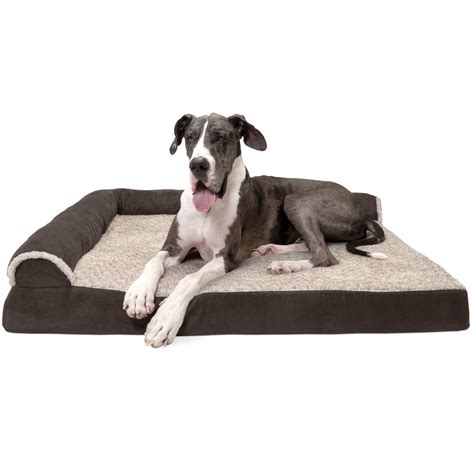 Furhaven Pet Dog Bed Deluxe Orthopedic Faux Fur And Suede L Shaped
