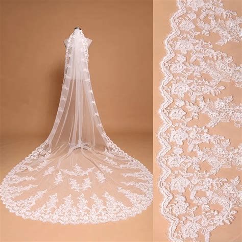 3 Meter White Ivory Cathedral Wedding Veils Long Lace Edge Bridal Veil