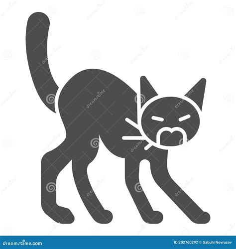 Angry Black Cat Solid Icon Halloween Concept Hissing Cat Sign On